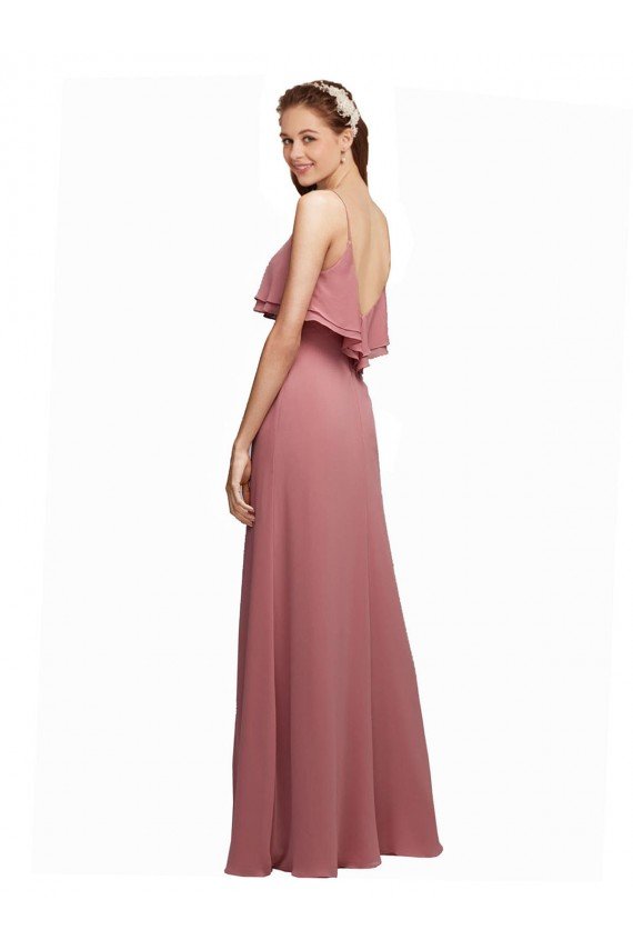 Cheapest Draped Long Chiffon Bridesmaid Dress with Straps and Layers UK