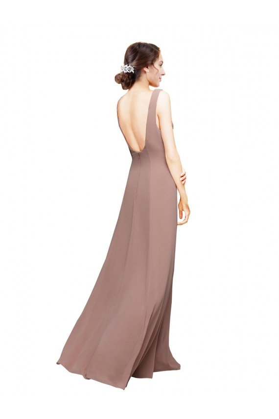 Cheapest V-Neck Sheath Chiffon Bridesmaid Dress with V-Back UK
