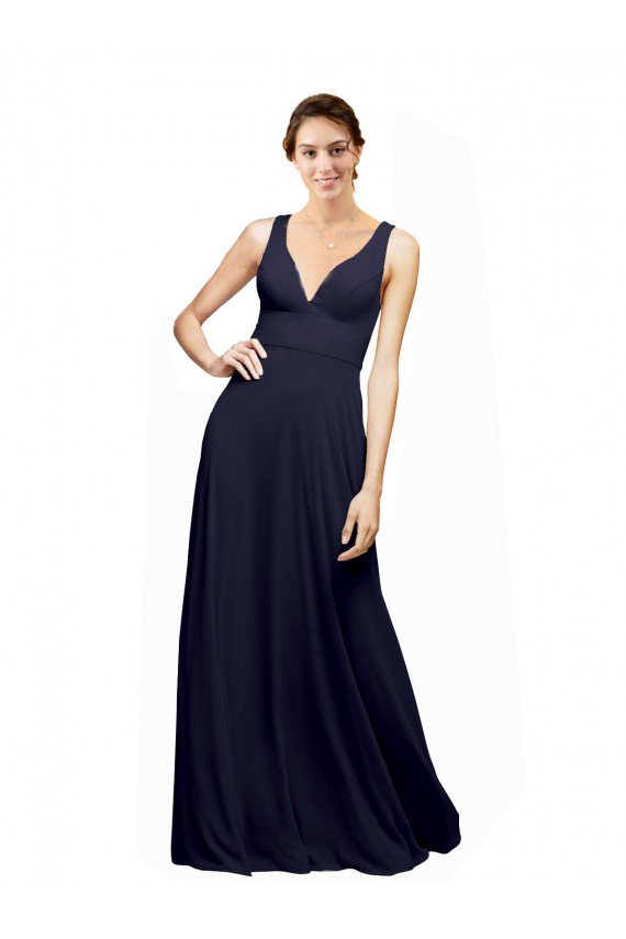Cheapest Open Back Long Chiffon Bridesmaid Dress with Plunging V-Neck Bodice UK