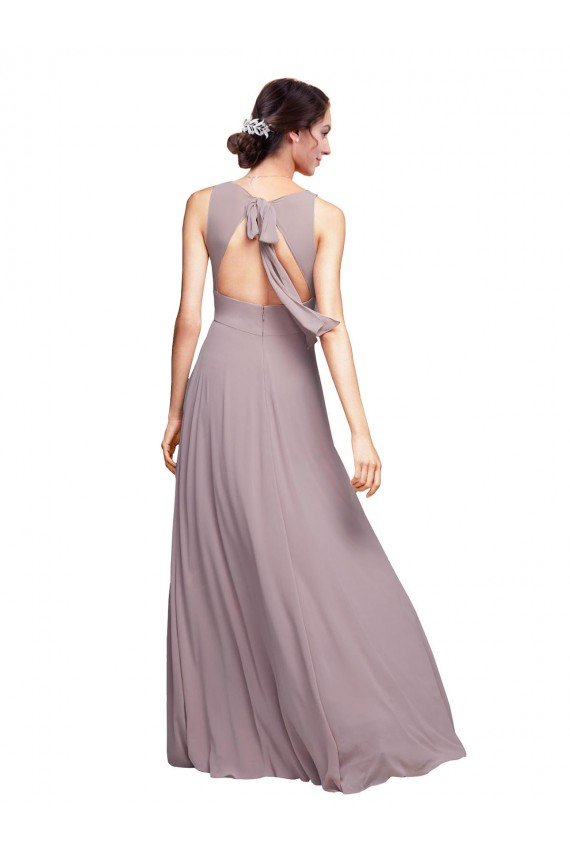 Cheapest Open Back Long Chiffon Bridesmaid Dress with Plunging V-Neck Bodice UK