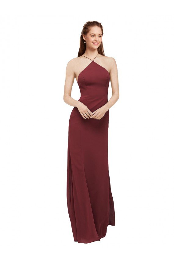 Cheapest High Halter Neck Long Chiffon Bridesmaid Dress with Low Scoop Back UK