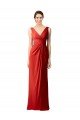 Cheapest Shirred Long Floor Length Chiffon Bridesmaid Dress with V-Back UK