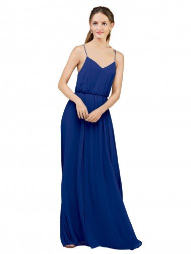 Cheapest Long Chiffon Bridesmaid Dress with Spaghetti Strap Bodice UK