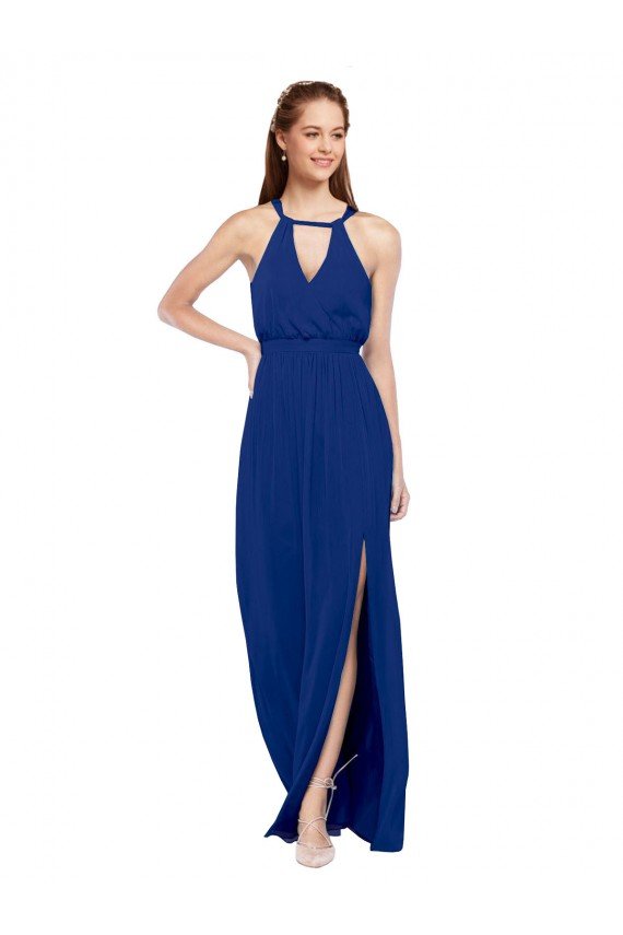 Cheapest High Keyhole Neck Long Chiffon Bridesmaid Dress with Slit UK