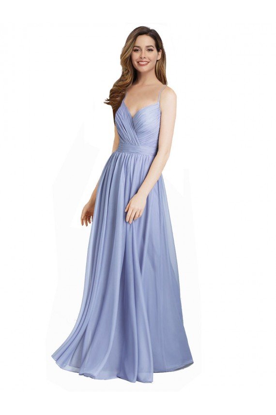 Cheapest Ruched Criss Over Bodice Chiffon Bridesmaid Dress with Lace Open Back UK