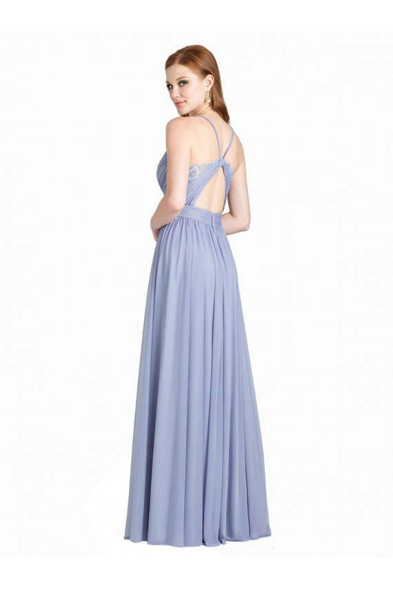 Cheapest Ruched Criss Over Bodice Chiffon Bridesmaid Dress with Lace Open Back UK