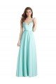 Cheapest Long V-Neck Chiffon Bridesmaid Dress with Satin Bodice UK