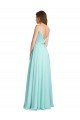 Cheapest Long V-Neck Chiffon Bridesmaid Dress with Satin Bodice UK