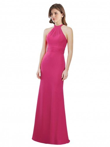 Cheapest Slim A-Line Long Chiffon Bridesmaid Dress with Strappy Back UK