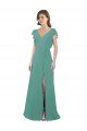 Cheapest Full Length Chiffon Bridesmaid Dress with Ruffled Cap Sleeves and Side Slit UK