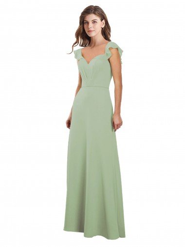 Cheapest Draped Sweetheart Chiffon Bridesmaid Dress with Ruffled Cap Sleeves UK