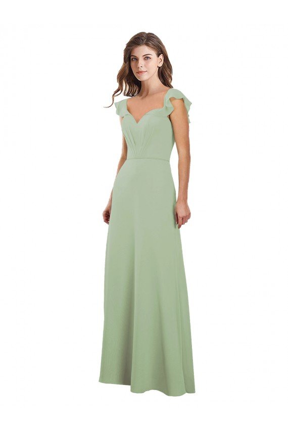 Cheapest Draped Sweetheart Chiffon Bridesmaid Dress with Ruffled Cap Sleeves UK