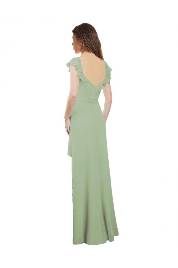 Cheapest Draped Sweetheart Chiffon Bridesmaid Dress with Ruffled Cap Sleeves UK