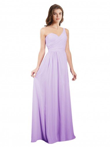 Cheapest Draped One Shoulder A-Line Long Chiffon Bridesmaid Dress UK