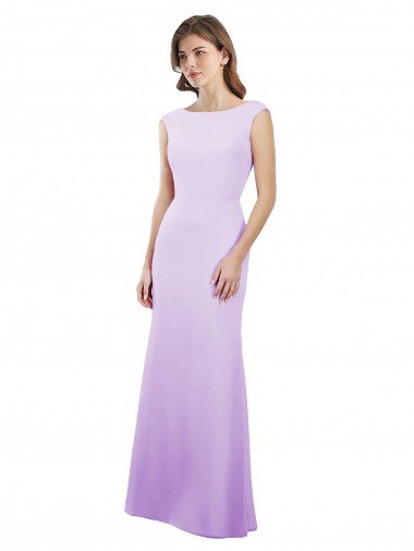 Cheapest Chiffon Column Bridesmaid Dress with High Round Neckline and Cap Sleeves UK