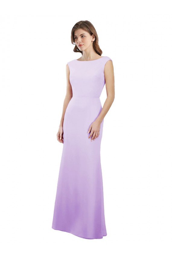 Cheapest Chiffon Column Bridesmaid Dress with High Round Neckline and Cap Sleeves UK