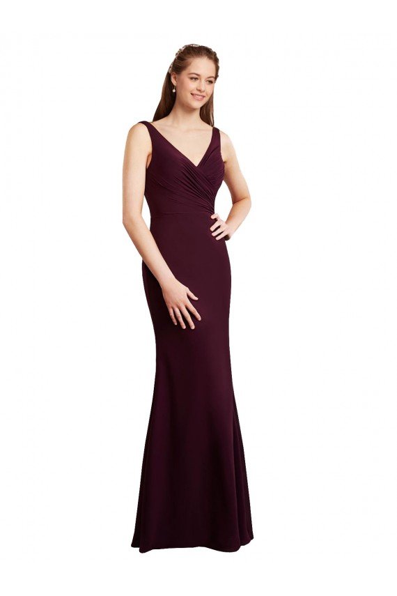 Cheapest Floor Length Fluted Chiffon Dress with Draped Bodice and V-Neckline UK