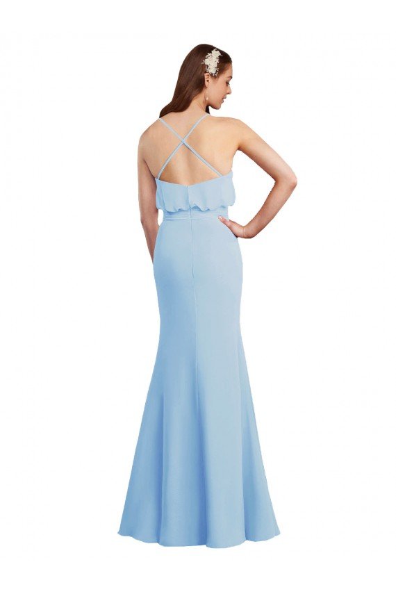Cheapest Fluted Long Chiffon Bridesmaid Dress with Cascading Ruffles UK