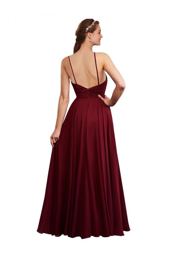Cheapest Long A-Line Halter Neck Chiffon Bridesmaid Dress with Draped Bodice UK