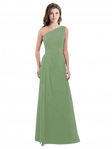 Cheapest One Shoulder Chiffon Bridesmaid Dress with Pleats and Side Slit UK