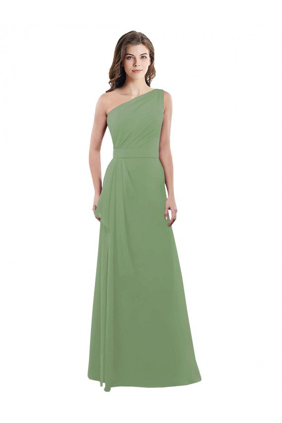 Cheapest One Shoulder Chiffon Bridesmaid Dress with Pleats and Side Slit UK