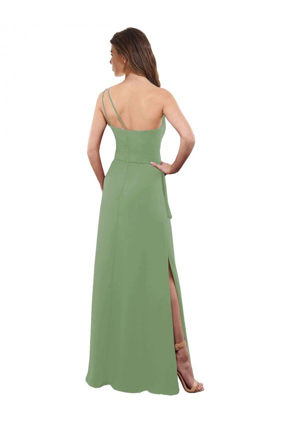 Cheapest One Shoulder Chiffon Bridesmaid Dress with Pleats and Side Slit UK