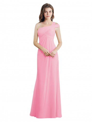 Cheapest Single Shoulder Chiffon Bridesmaid Dress with Draped Bodice UK
