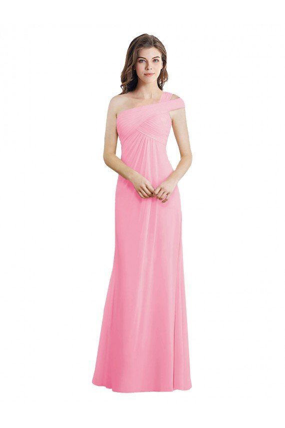 Cheapest Single Shoulder Chiffon Bridesmaid Dress with Draped Bodice UK