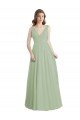 Cheapest V-Neck A-Line Long Chiffon Bridesmaid Dress with Draped Bodice UK