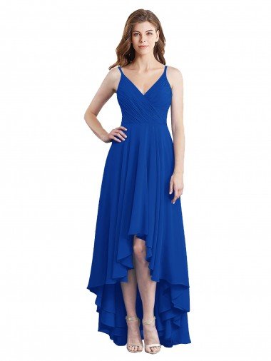 Cheapest Draped High Low Chiffon Bridesmaid Dress with Cross Over Bodice UK