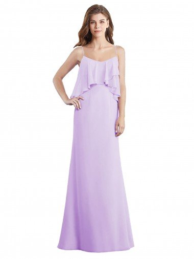 Cheapest Scoop Neck Long Chiffon Bridesmaid Dress with Cross Over Neckline Flounce UK