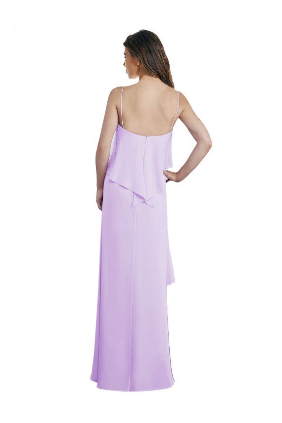 Cheapest Scoop Neck Long Chiffon Bridesmaid Dress with Cross Over Neckline Flounce UK
