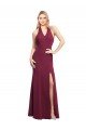 Cheapest Chiffon Mermaid Bridesmaid Dress with Back Tie Halter Straps and Side Slit UK