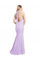 Cheapest Chiffon Mermaid Bridesmaid Dress with Back Tie Halter Straps and Side Slit UK