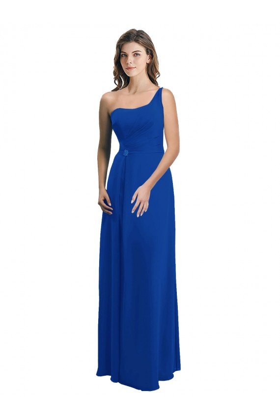 Cheapest One Shoulder A-Line Chiffon Bridesmaid Dress with Pleated Bodice UK