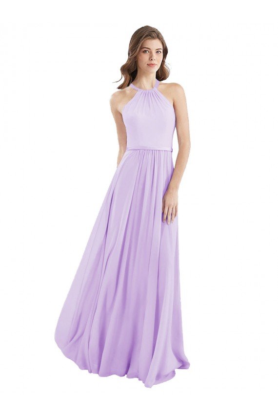 Cheapest Halter Chiffon A-Line Bridesmaid Dress with Flounce Back UK