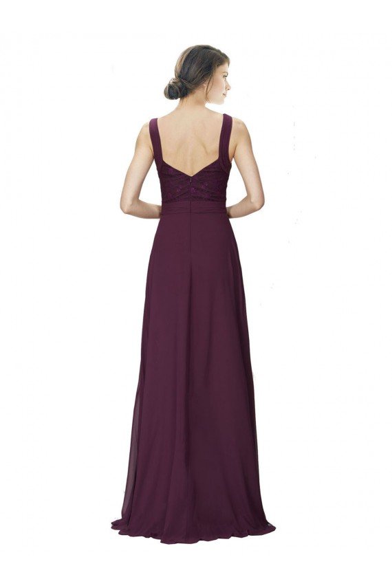 Cheapest Long Chiffon Bridesmaid Dress with Ruched Criss Cross V-Neck Bodice UK