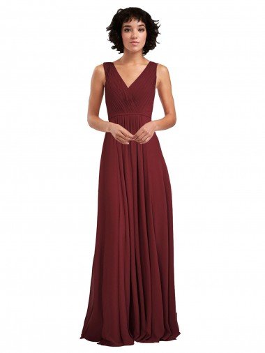 Cheapest Sleeveless V-Neck Pleated Chiffon Bridesmaid Dress UK