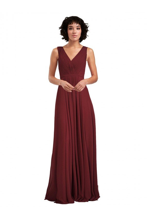 Cheapest Sleeveless V-Neck Pleated Chiffon Bridesmaid Dress UK