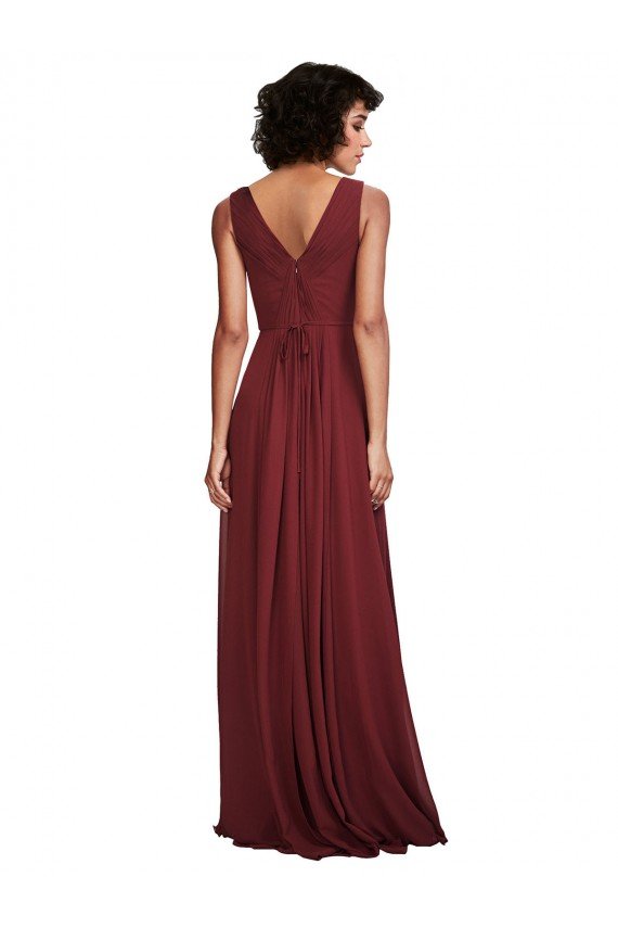 Cheapest Sleeveless V-Neck Pleated Chiffon Bridesmaid Dress UK