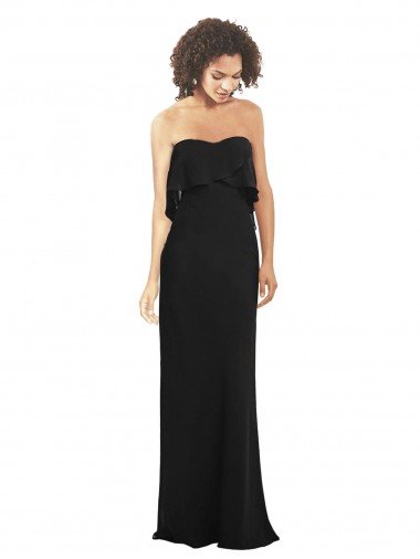 Cheapest Strapless Chiffon Bridesmaid Dress with cascading Flounce Crop Top Bodice UK