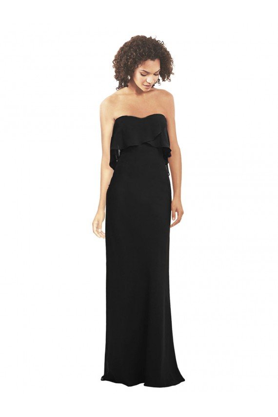 Cheapest Strapless Chiffon Bridesmaid Dress with cascading Flounce Crop Top Bodice UK