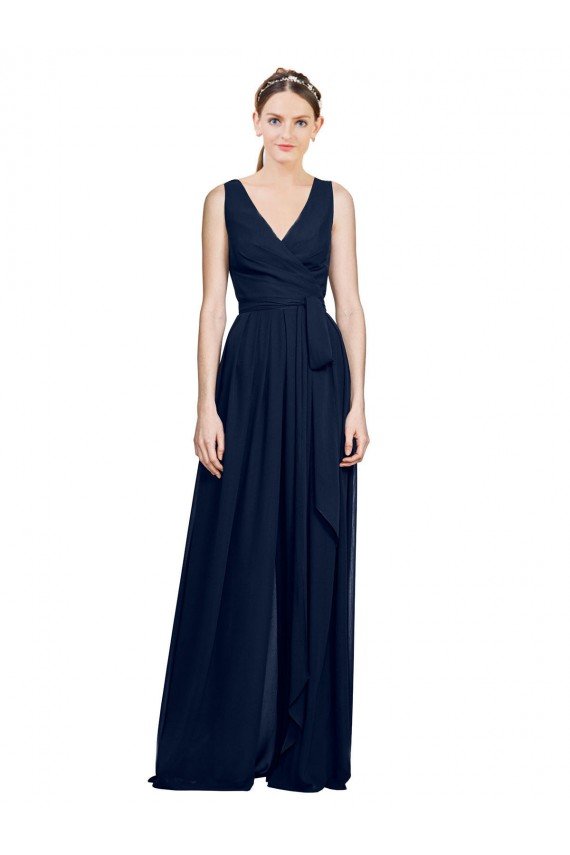Cheapest V-Neck Ruched Chiffon Bridesmaid Dress with Waistband UK