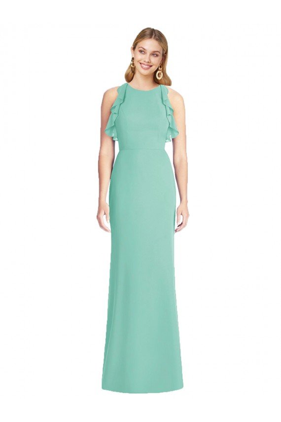 Cheapest Jewel Neck Mermaid Open Back Chiffon Bridesmaid Dress UK