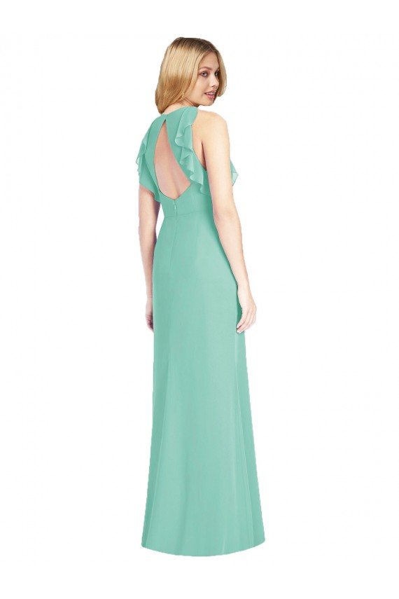Cheapest Jewel Neck Mermaid Open Back Chiffon Bridesmaid Dress UK