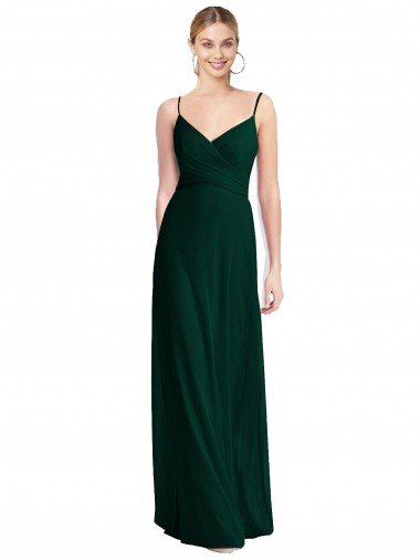 Cheapest Wide V-Neck Long Spaghetti Strap Chiffon Bridesmaid Dress UK