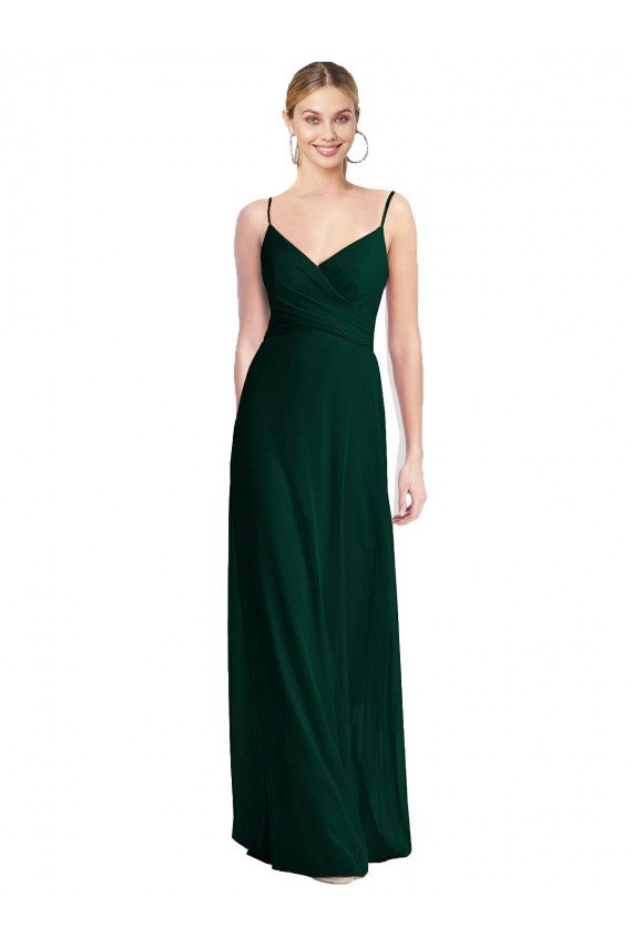 Cheapest Wide V-Neck Long Spaghetti Strap Chiffon Bridesmaid Dress UK