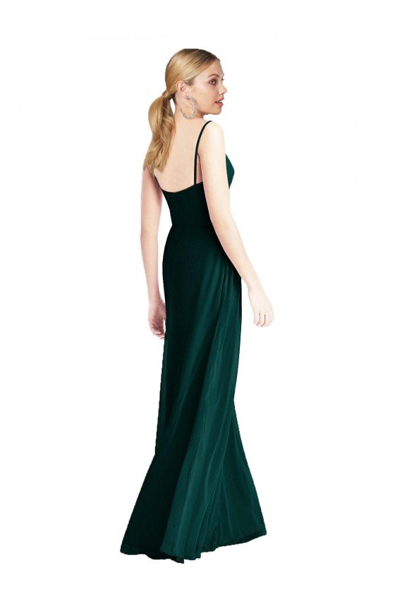 Cheapest Wide V-Neck Long Spaghetti Strap Chiffon Bridesmaid Dress UK