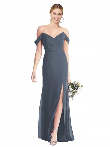 Cheapest Off the Shoulder Criss Cross Bodice Trumpet Chiffon Bridesmaid Dress UK