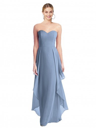 Cheapest Strapless Chiffon Bridesmaid Dress with Skirt Overlay UK